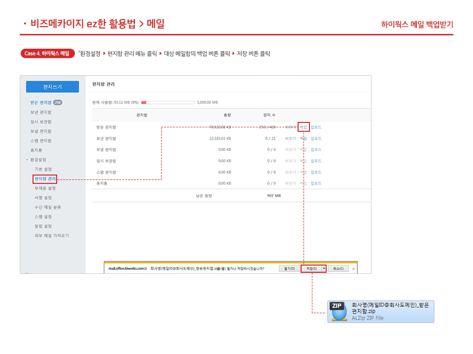 외부메일 백업 받기(하이웍스)